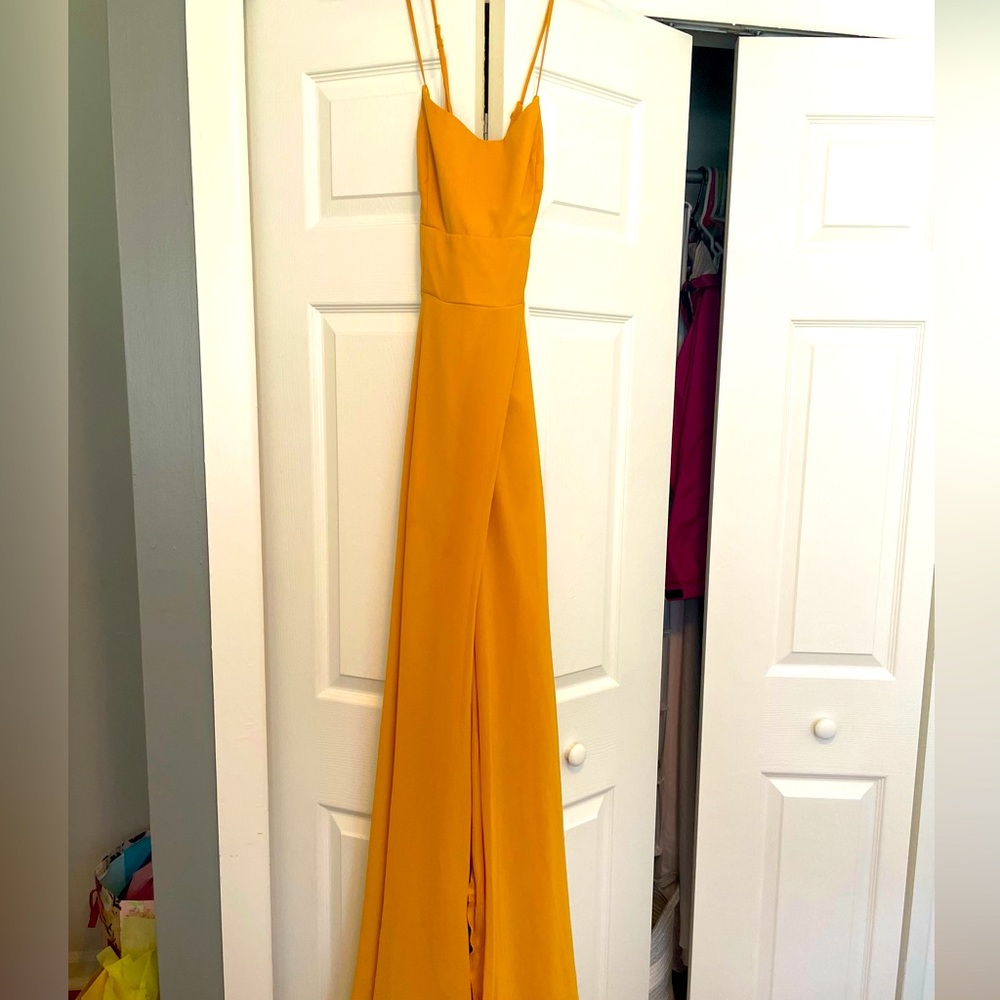 Floor length yellow dress